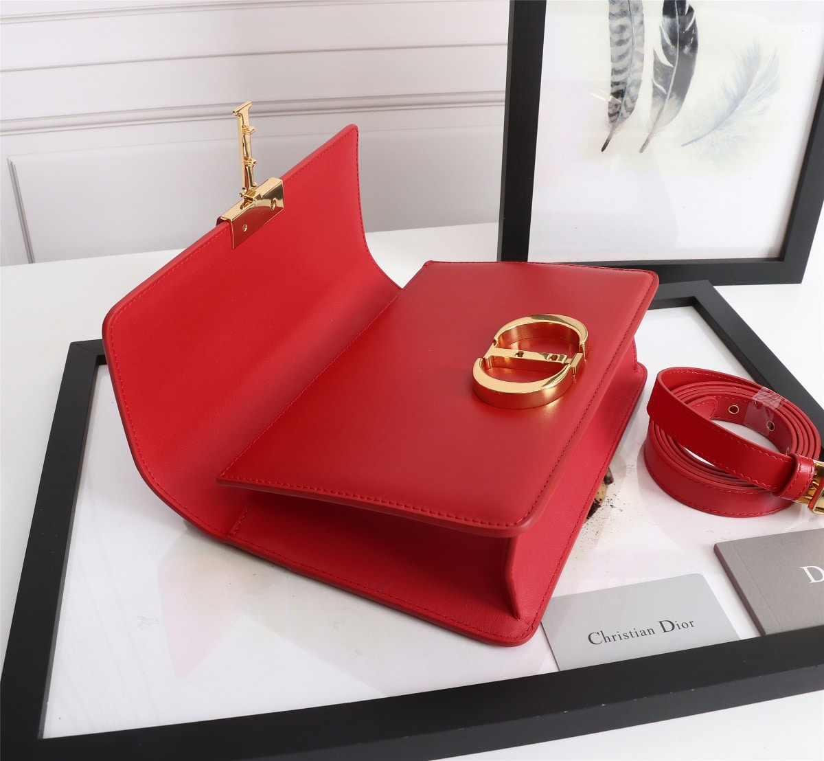 DIOR 30 MONTAIGNE LATTE BOX CALFSKIN RED 24CM - Image 7