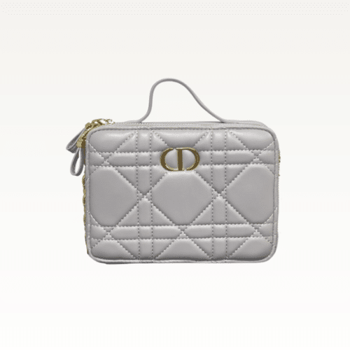 DIOR QUILTED MACROCANNAGE CALFSKIN CARO BOX CHAIN BAG GREY