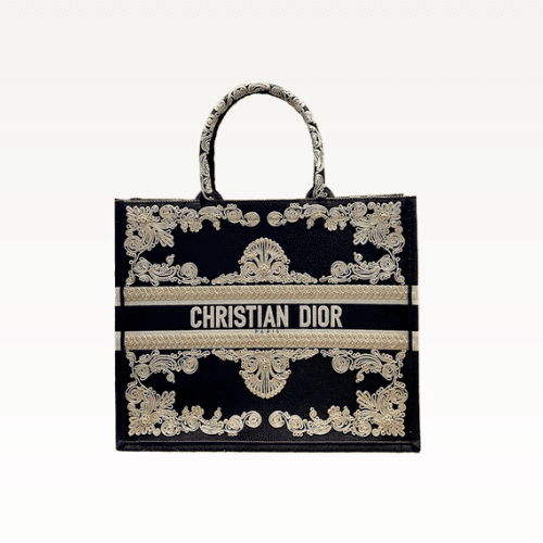DIOR LARGE BOOK TOTE BLUE AND GOLD CORNELY EMBROIDERY 42CM
