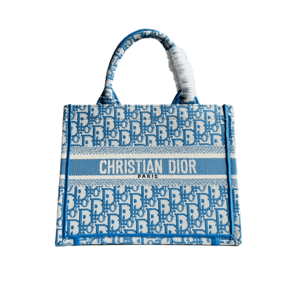 DIOR SMALL BOOK TOTE OBLIQUE EMBROIDERY LIGHT BLUE