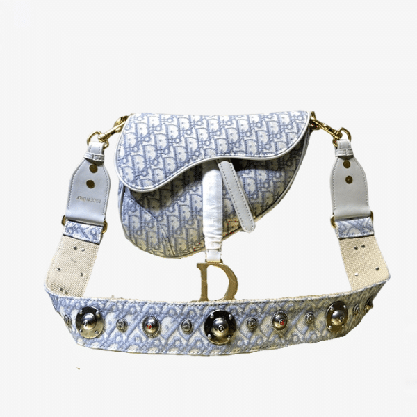 DIOR SADDLE BAGGRAY OBLIQUE EMBROIDERY BLUE