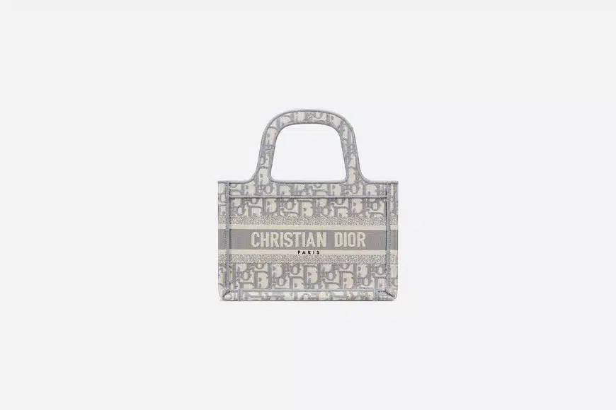 DIOR MINI BOOK TOTE GRAY DIOR OBLIQUE EMBROIDERY 22CM S5475ZRIW_M932