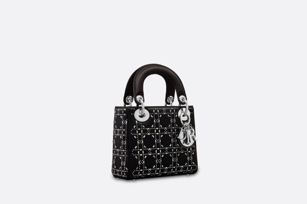 DIOR MINI LADY BAG STRASS CANNAGE SATIN BLACK 17CM M0500PRTC_M911