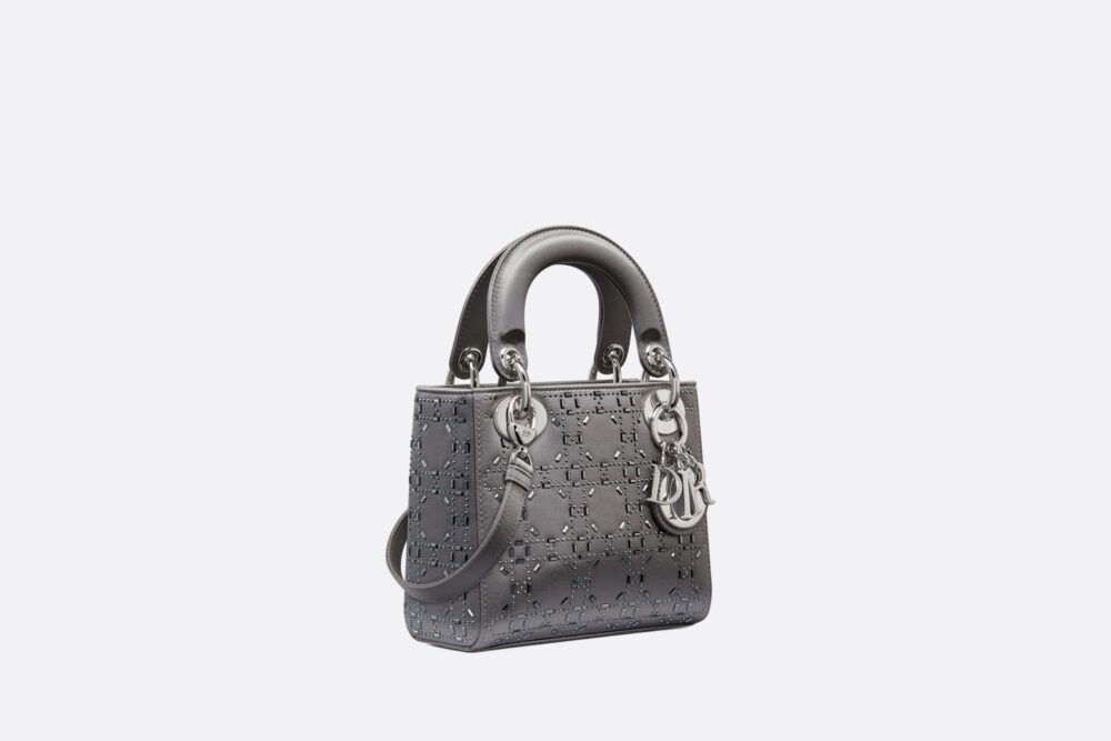 DIOR MINI LADY BAG STRASS CANNAGE SATIN GREY 17CM M0500PRTC_M932