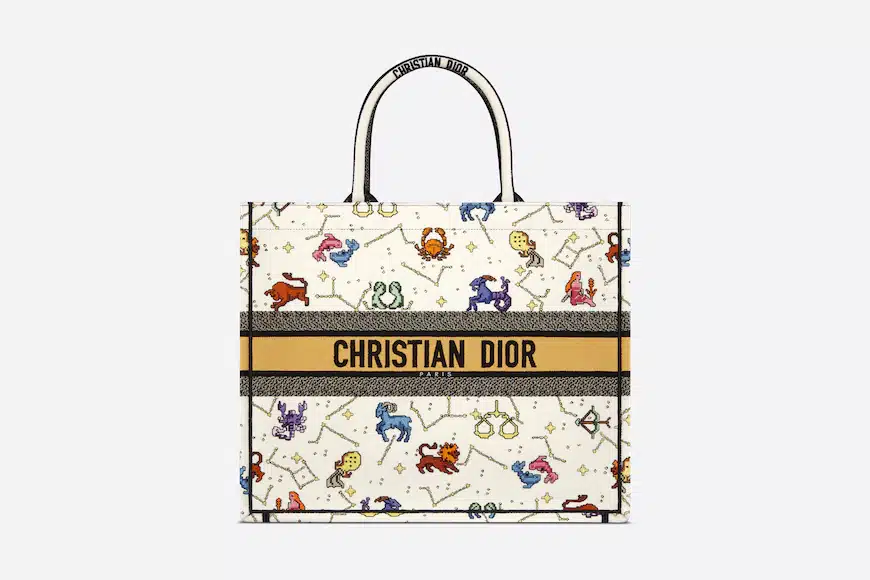 DIOR LARGE BOOK TOTE LATTE MULTICOLOR PIXEL ZODIAC EMBROIDERY 42CM M1286ZRTY_M941