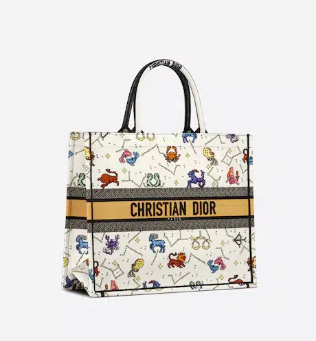 DIOR MEDIUM BOOK TOTE LATTE MUTICOLOR PIXEL ZODIAC EMBROIDERY 36CM  M1286ZRTY_M941