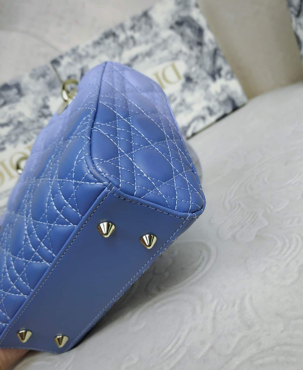 DIOR MEDIUM LADY BLUSH CANNAGE BAG MIX LIGHT BLUE 20CM - Image 5