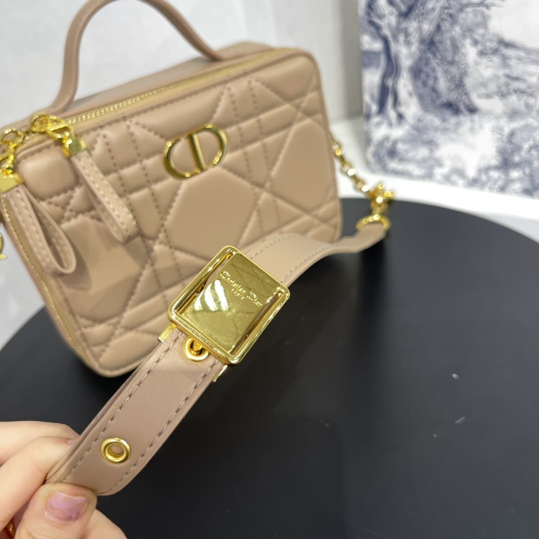 DIOR QUILTED MACROCANNAGE CALFSKIN CARO BOX CHAIN BAG BEIGE - Image 2