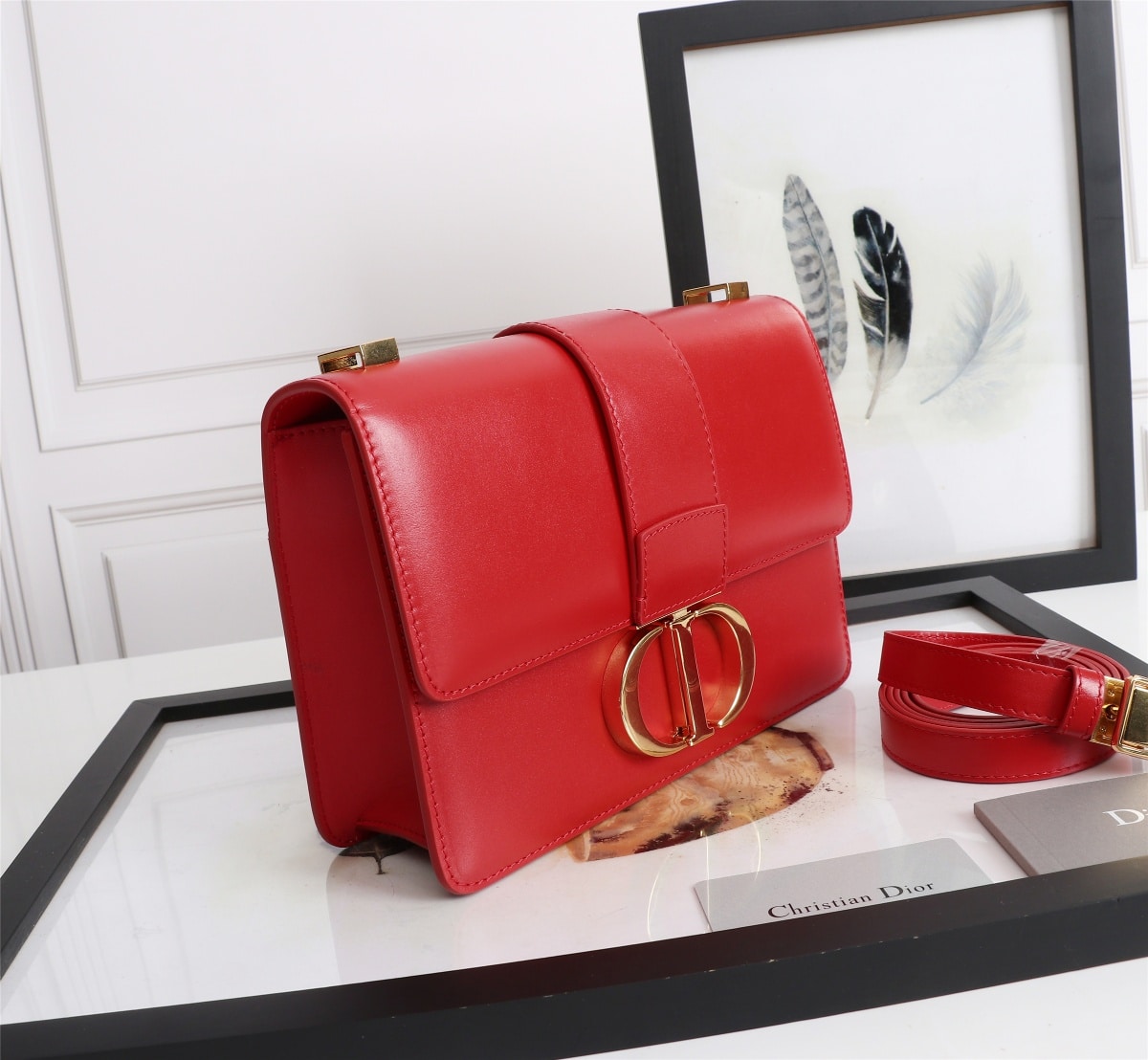 DIOR 30 MONTAIGNE LATTE BOX CALFSKIN RED 24CM - Image 5
