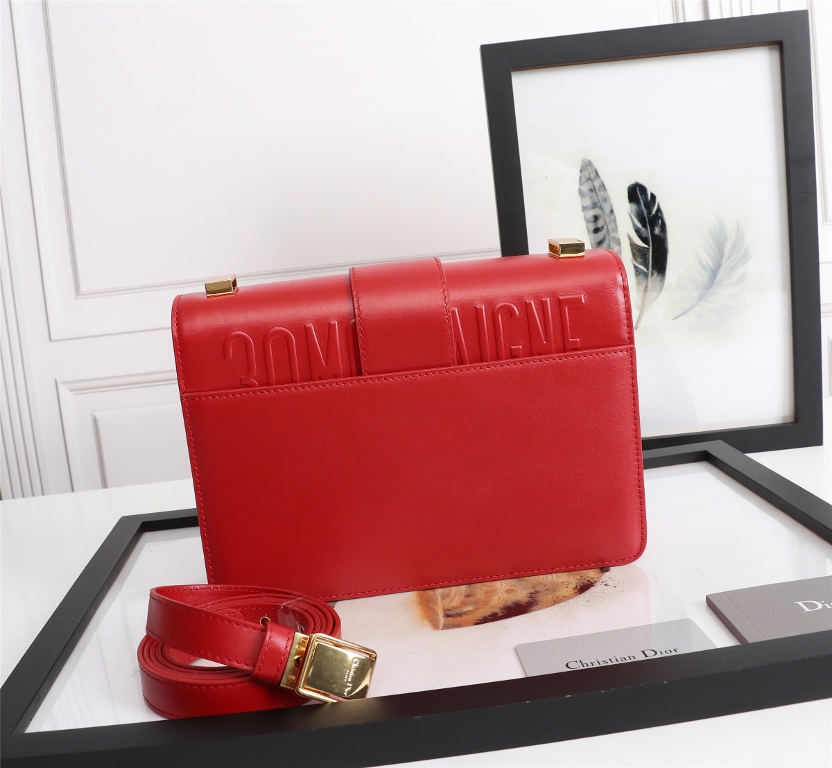 DIOR 30 MONTAIGNE LATTE BOX CALFSKIN RED 24CM - Image 4