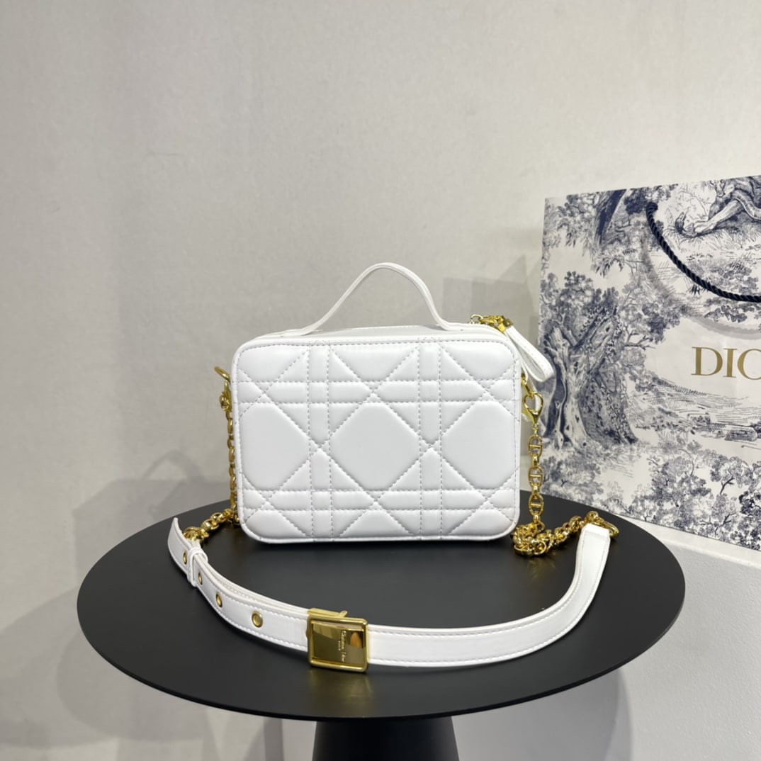 DIOR CARO BOX BAG WITH CHAIN WHITE 19.5CM S5140UNGX_M77P - Image 3