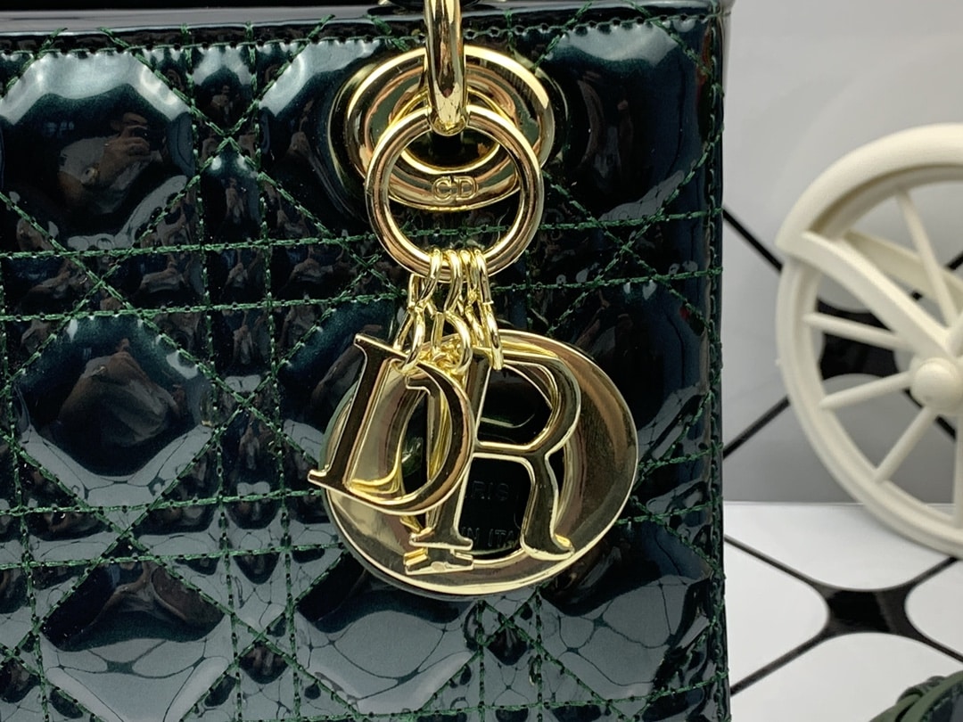 DIOR MEDIUM LADY BLUSH CANNAGE BAG DARK GREEN 20CM - Image 2