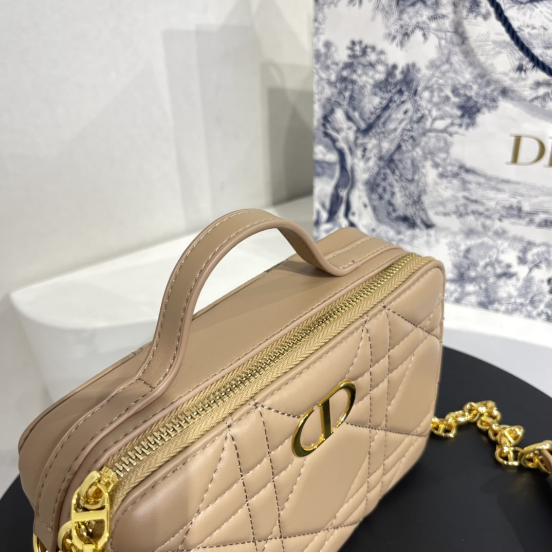 DIOR QUILTED MACROCANNAGE CALFSKIN CARO BOX CHAIN BAG BEIGE - Image 6