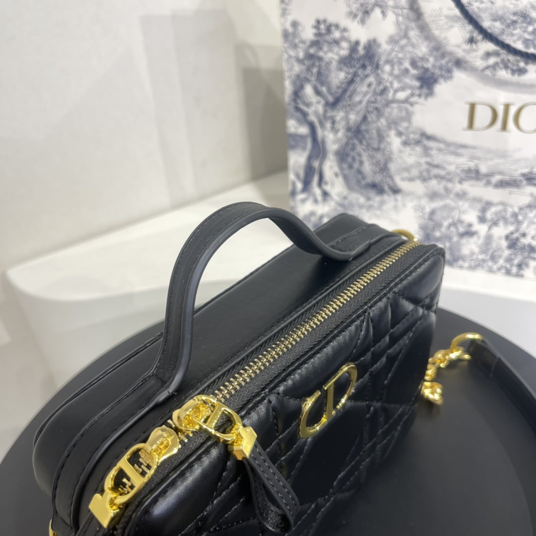 DIOR QUILTED MACROCANNAGE CALFSKIN CARO BOX CHAIN BAG BLACK - Image 6