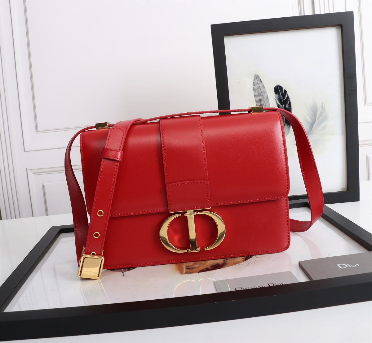 DIOR 30 MONTAIGNE LATTE BOX CALFSKIN RED 24CM - Image 2
