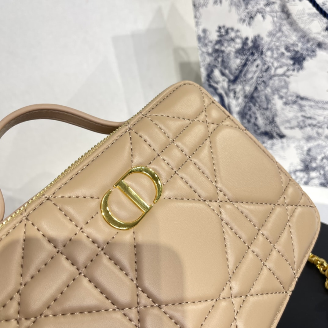 DIOR QUILTED MACROCANNAGE CALFSKIN CARO BOX CHAIN BAG BEIGE - Image 4