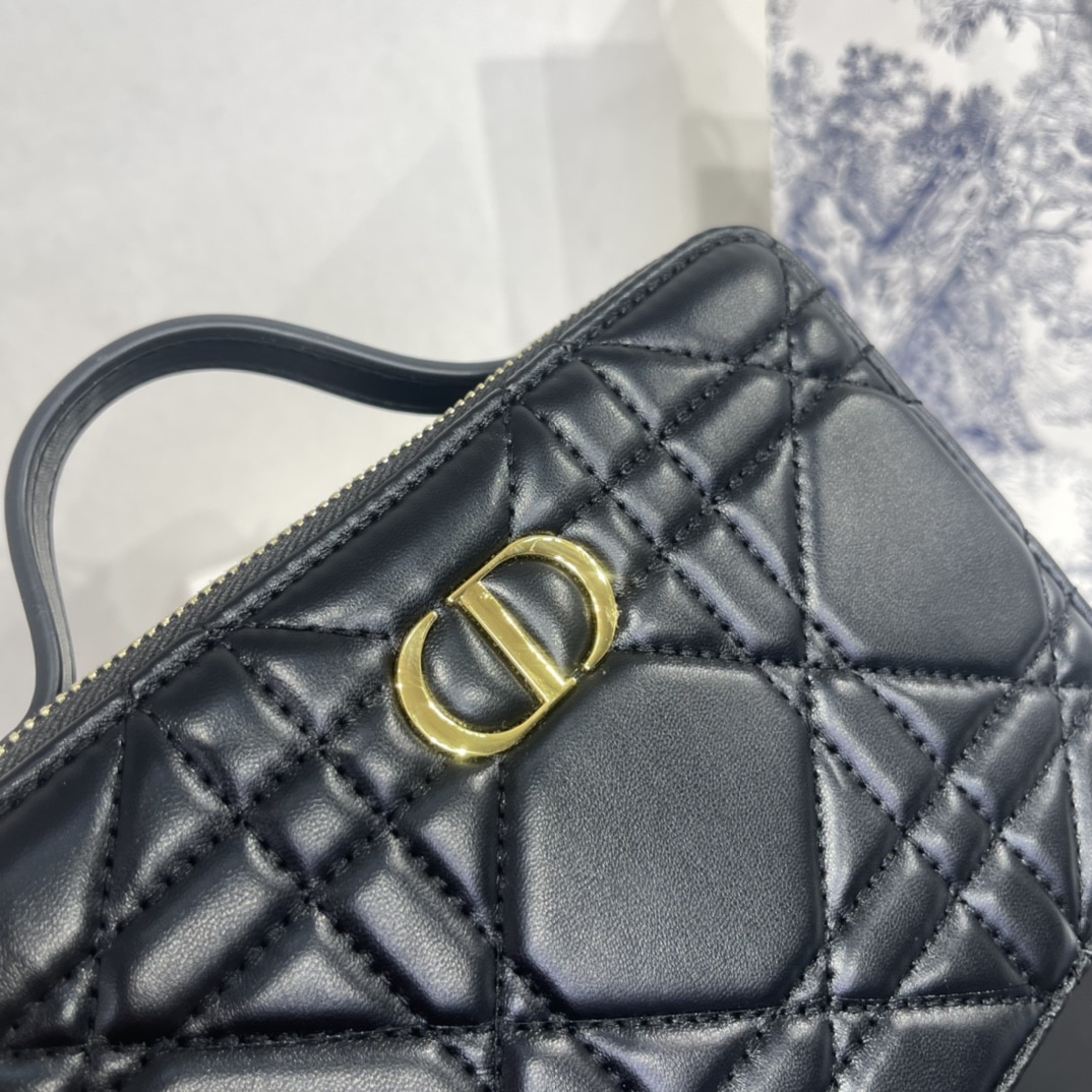 DIOR QUILTED MACROCANNAGE CALFSKIN CARO BOX CHAIN BAG BLACK - Image 7