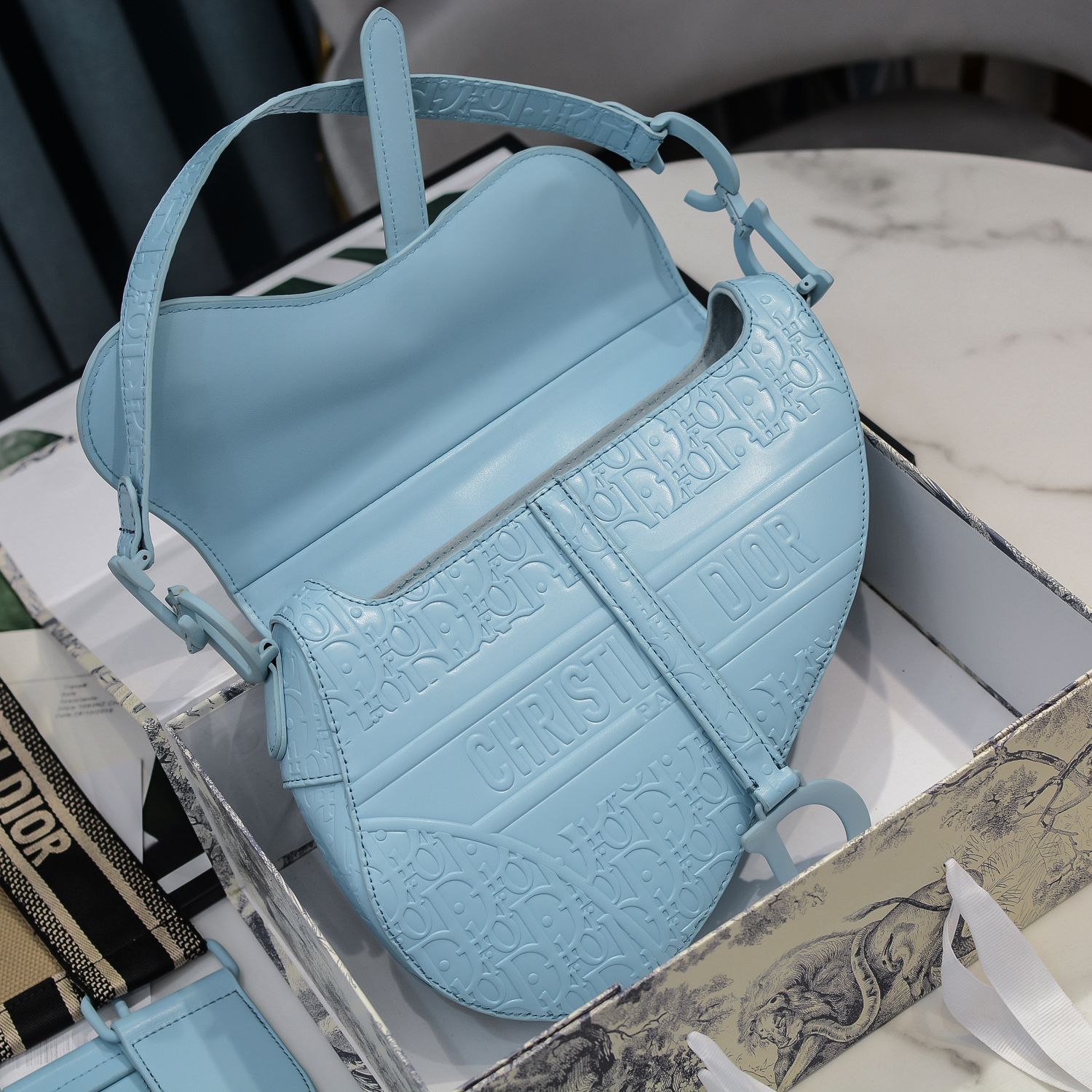 DIOR SADDLE OBLIQUE EMBOSSED BLUE - Image 3
