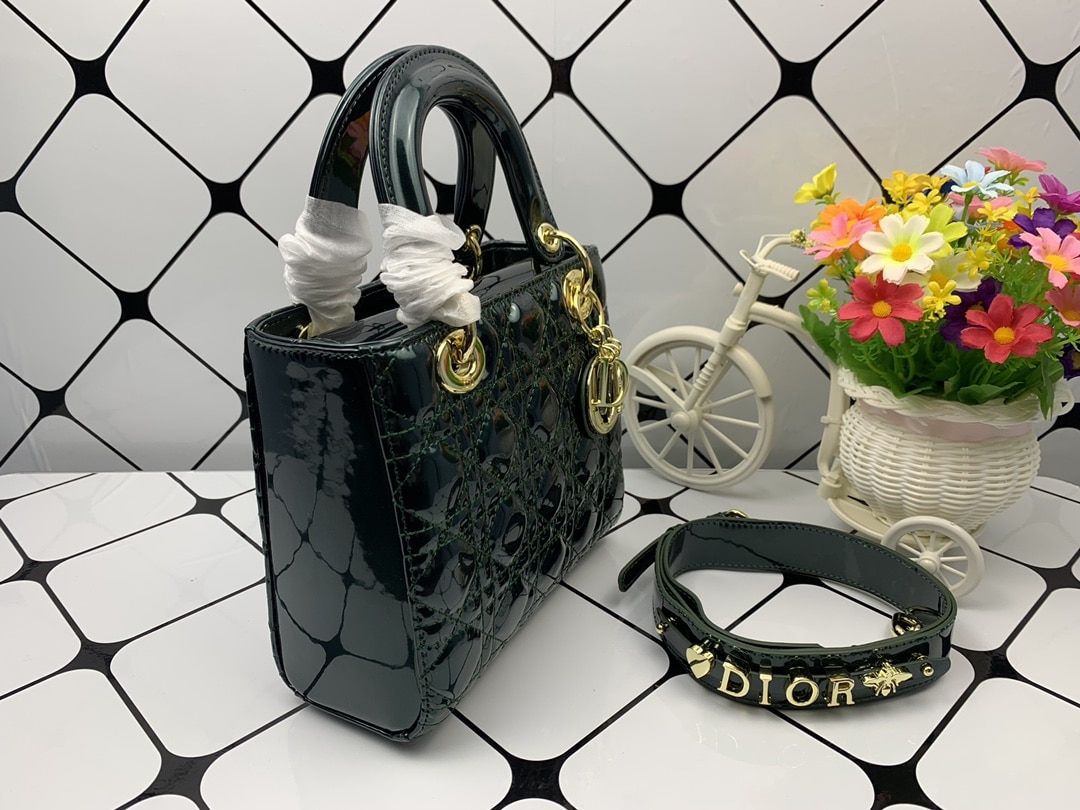 DIOR MEDIUM LADY BLUSH CANNAGE BAG DARK GREEN 20CM - Image 3