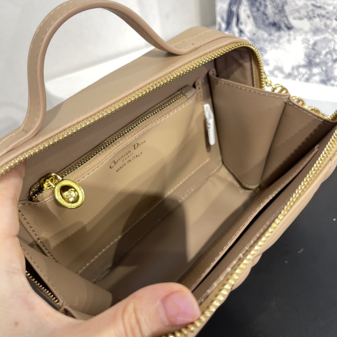 DIOR QUILTED MACROCANNAGE CALFSKIN CARO BOX CHAIN BAG BEIGE - Image 3