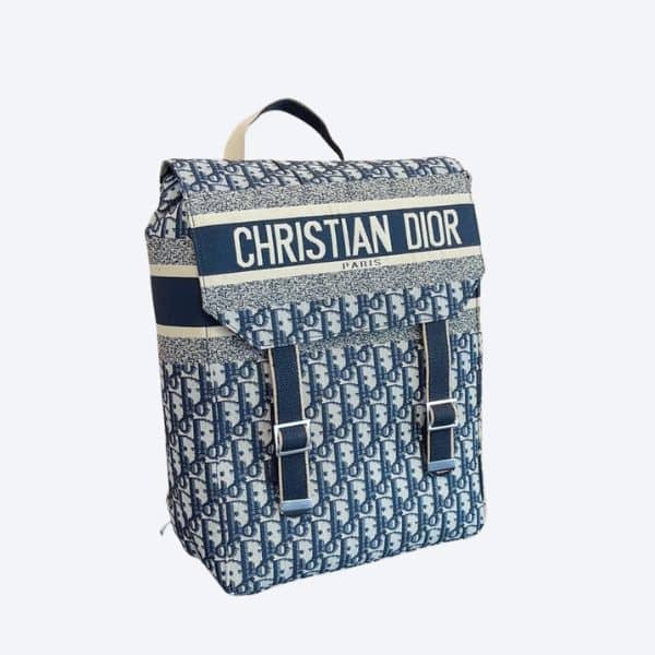 DIOR OBLIQUE EMBROIDERED CANVAS BLUE 37CM