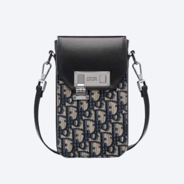 DIOR VERTICAL MINI OBLIQUE JACQUARD BEIGE AND BLACK 19CM