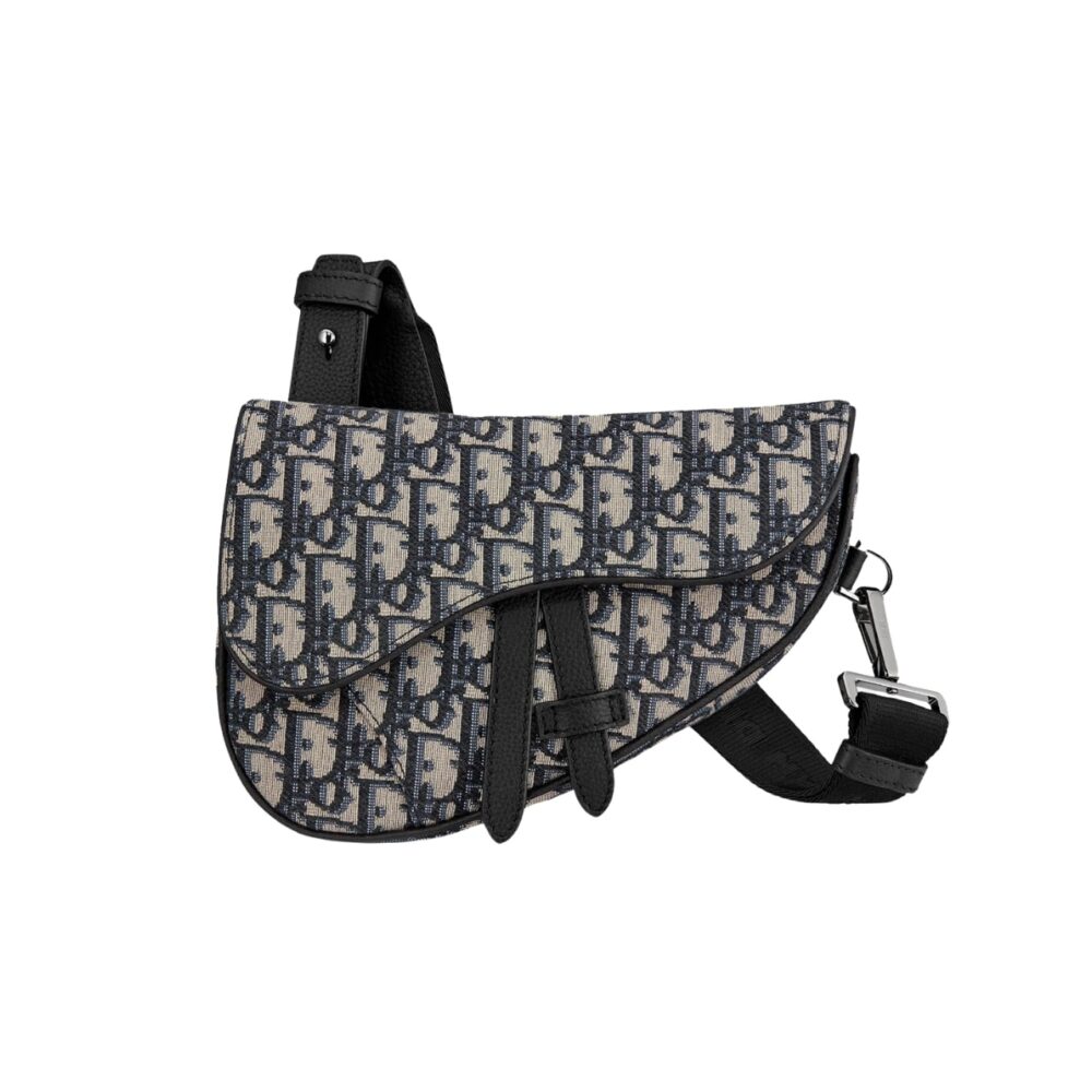 DIOR MINI SADDLE BAG OBLIQUE JACQUARD BEIGE AND BLACK