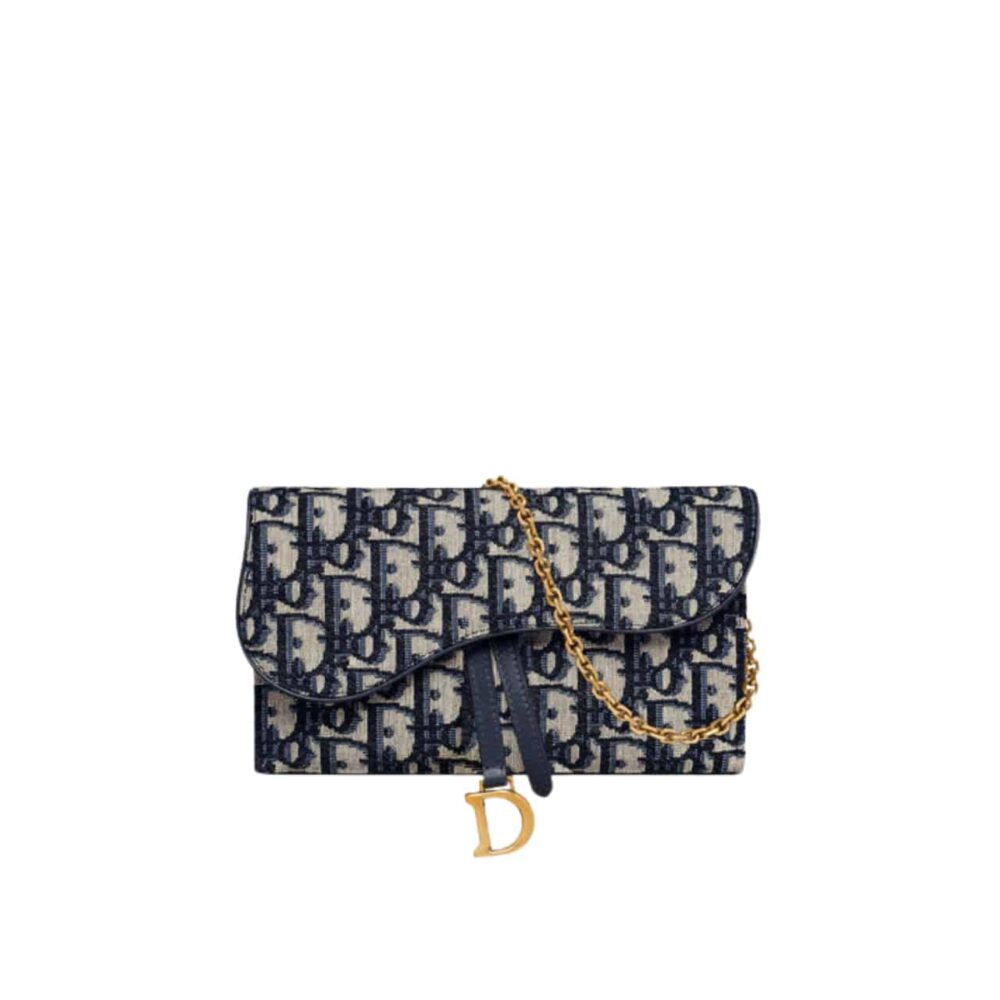 DIOR LONG SADDLE WALLET WITH CHAIN BLUE OBLIQUE JACQUARD 19CM S5614CTZQ_M928