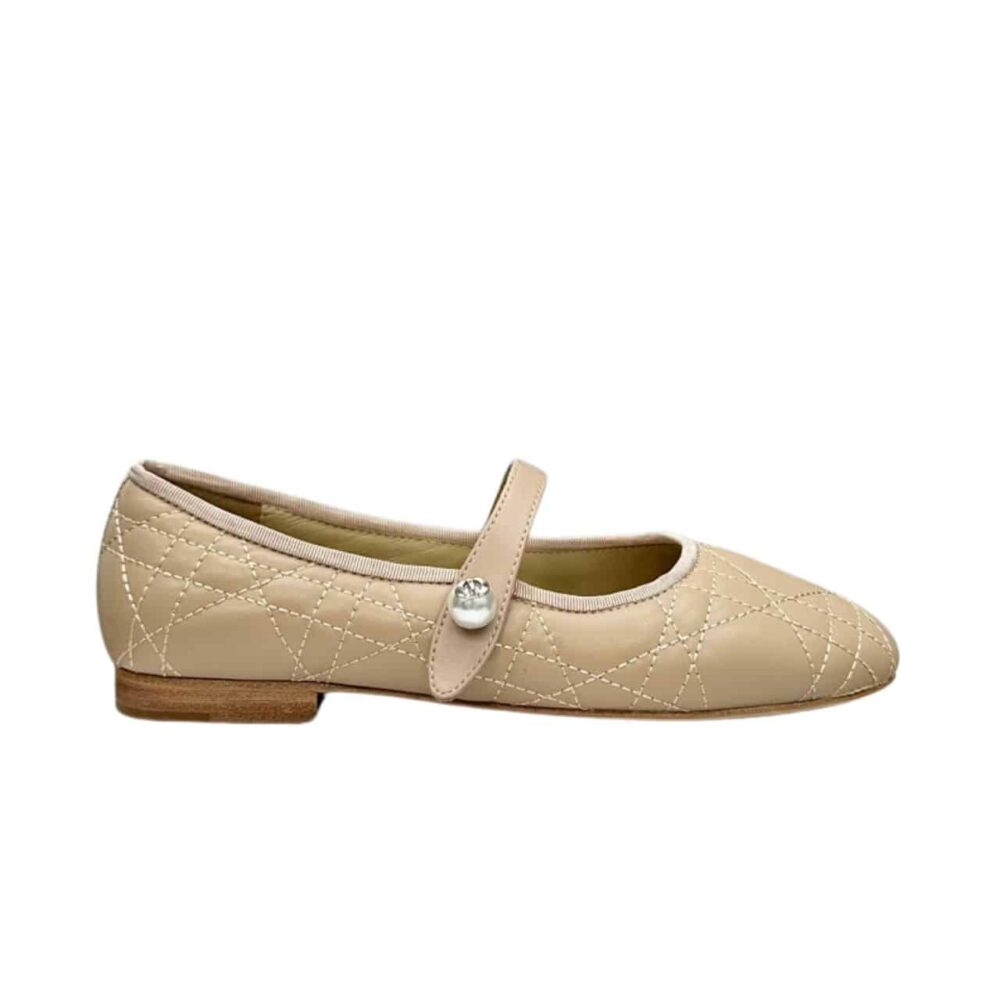 DIOR BALLET FLAT BEIGE QUILTED CANNAGE CALFSKIN