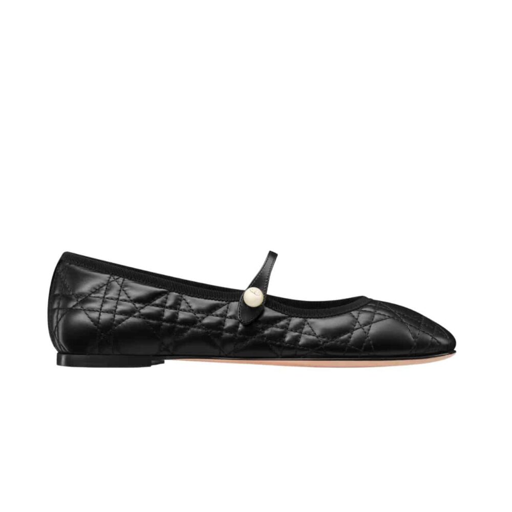 DIOR BALLET FLAT BLACK QUILTED CANNAGE CALFSKIN KCB860CQC S900