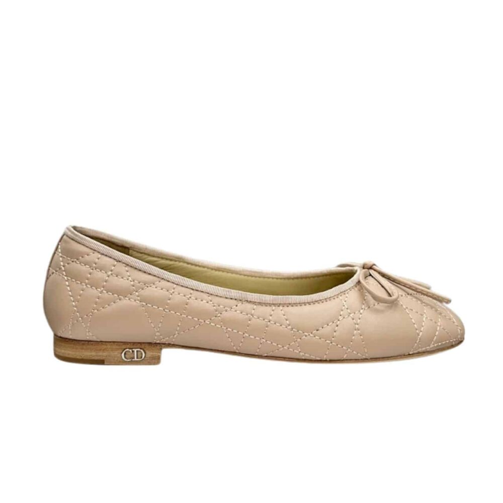 DIOR BALLET FLAT BEIGE QUILTED CANNAGE CALFSKIN