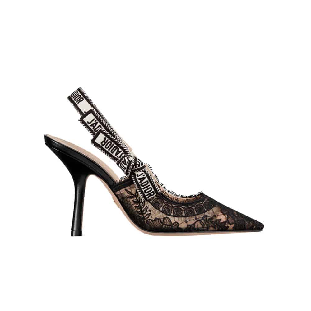 DIOR J'ADIOR SLINGBACK PUMP TRANSPARENT MESH EMBROIDERED WITH DIOR ROSES MOTIF COMMA HEEL BLACK KDV028FLL S900