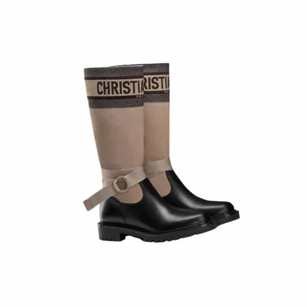 DIOR D-MAJOR BOOT TECHNICAL FABRIC AND CALFSKIN TAUPE AND BLACK