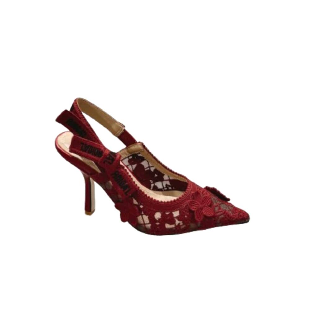 DIOR CD J’ADIOR SLINGBACK PUMP RED FLOWER EMBROIDERED