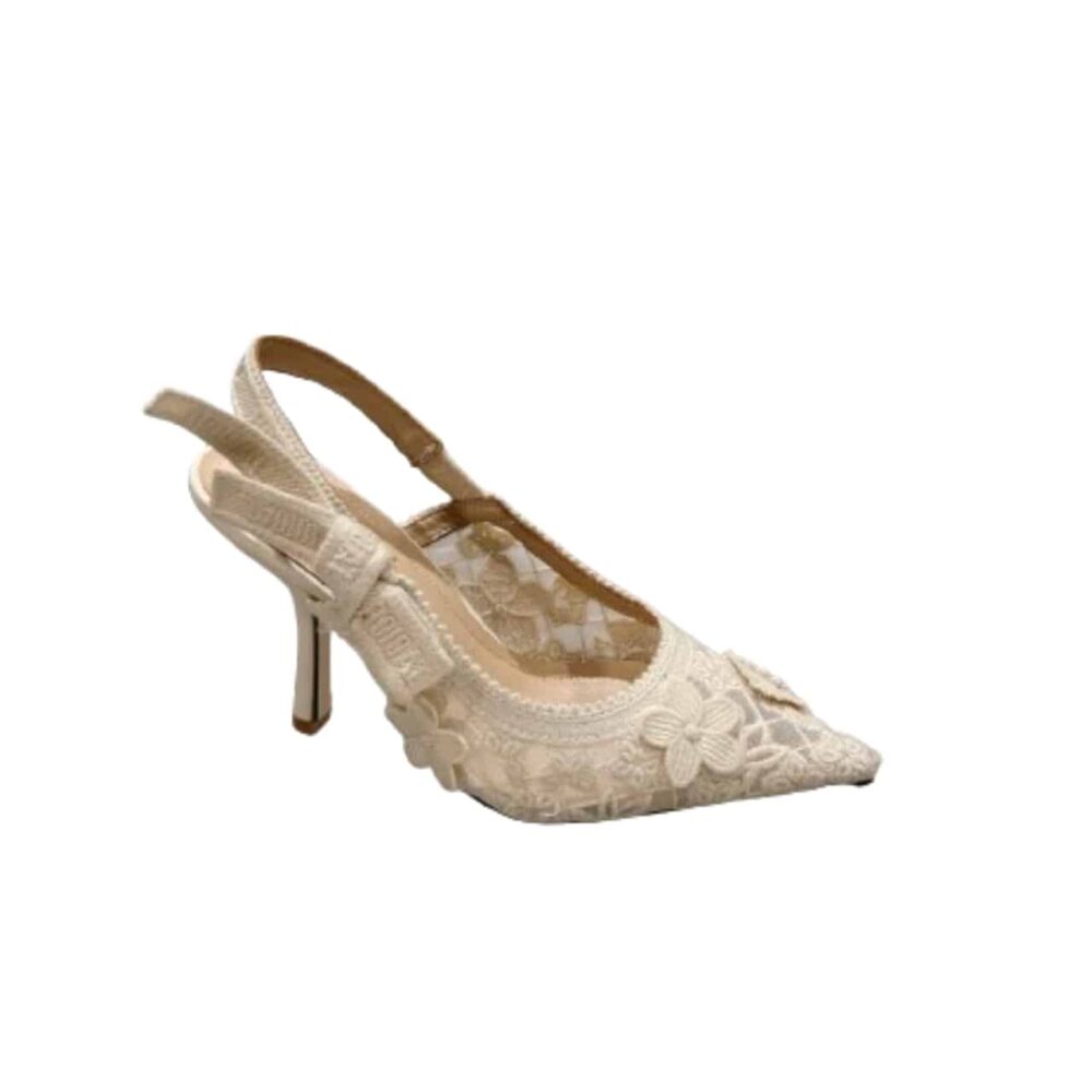 DIOR CD J’ADIOR SLINGBACK PUMP WHITE FLOWER EMBROIDERED