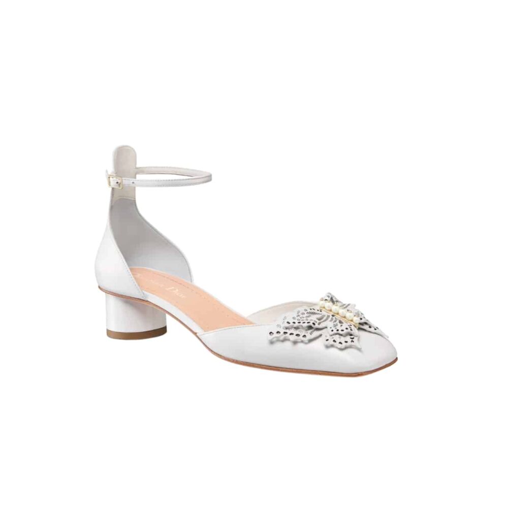 DIOR TALE PUMP WHITE SUPPLE CALFSKIN AND WHITE RESIN PEARLS KCB851VSO S10W