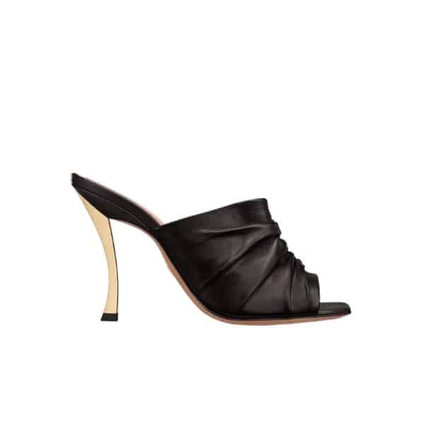 DIOR WOMEN D-FAME HEELED SANDAL BLACK PLEATED KCQ775LAB S900