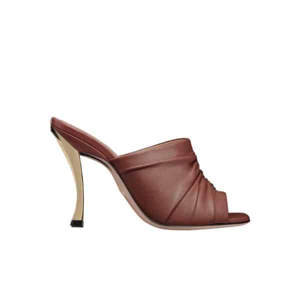 DIOR WOMEN D-FAME HEELED SANDAL PLEATED BROWN KCQ775LAB S52R