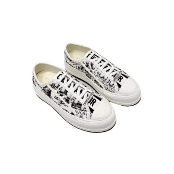 DIOR WALK'N'DIOR PLATFORM SNEAKERWHITE AND BLACK COTTON EMBROIDERED WITH PLAN DE PARIS MOTIF KCK385KPY S15W