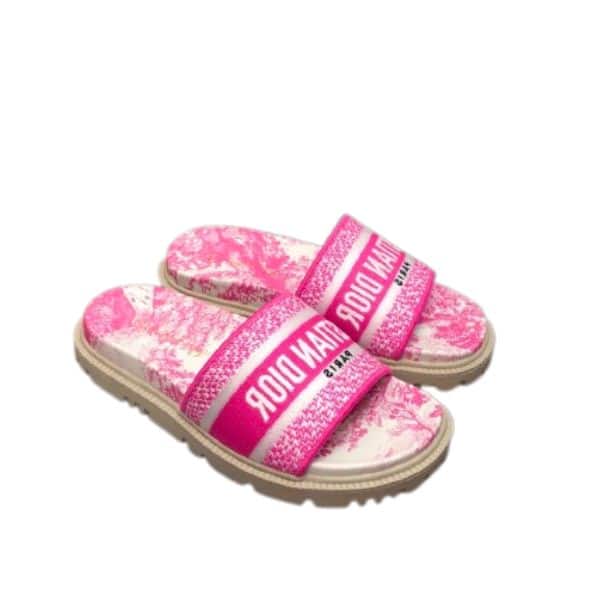 DIOR DWAY TOILE DE JOUY EMBROIDERED SLIPPER PINK