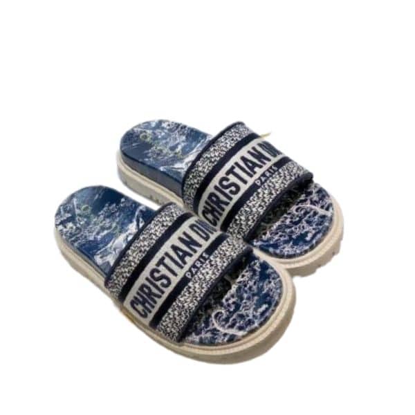 DIOR DWAY SLIPPER DEEP BLUE TOILE DE JOUY REVERSE