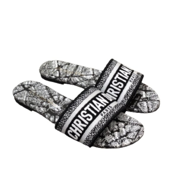 DIOR DWAY SLIDE BLACK AND WHITE EMBROIDERED COTTON WITH PLAN DE PARIS MOTIF