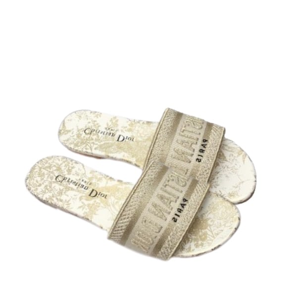 DIOR DWAY SLIDE WHITE AND GOLD-TONE COTTON EMBROIDERED WITH DIOR JARDIN D'HIVER MOTIF KCQ209JHLS67W