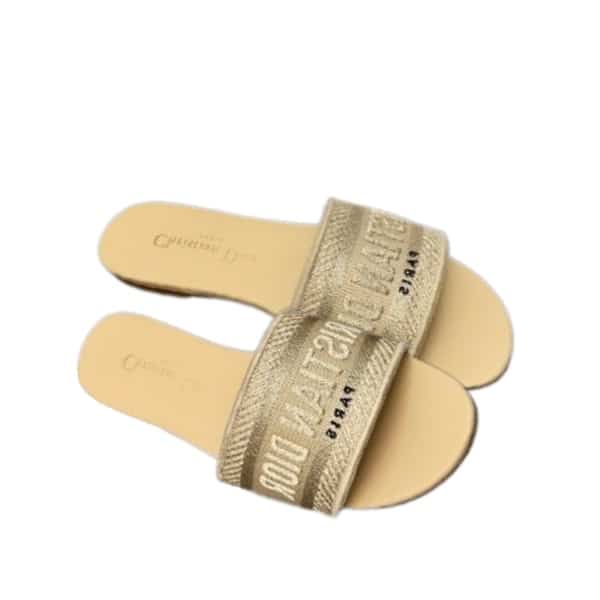 DIOR DWAY SLIDE GOLD-TONE COTTON EMBROIDERED WITH GOLD TONE