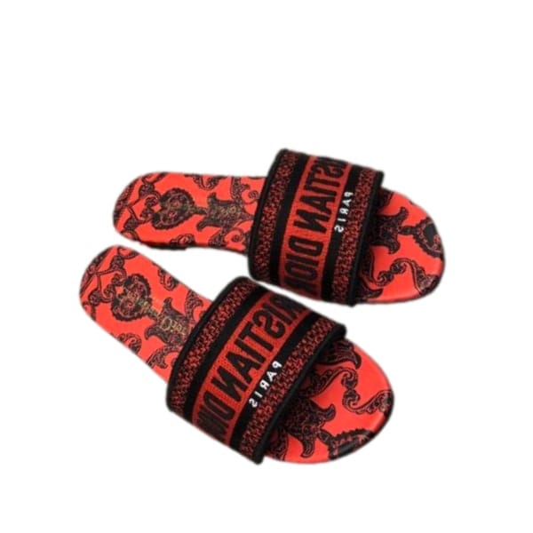 DIOR DWAY SLIDE BLACK AND RED COTTON WITH DIOR BANDANA EMBROIDERY