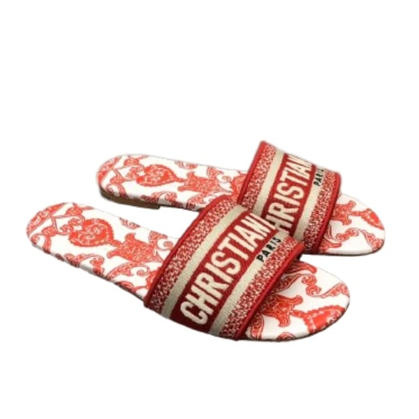 DIOR DWAY SLIDE WHITE AND RED COTTON WITH DIOR BANDANA EMBROIDERY