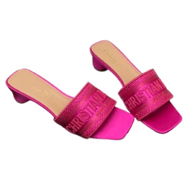 DIOR DWAY HEELED SLIDE DWAY HEELED SLIDE PINK EMBROIDERED SATIN AND COTTON KCQ858SBSS65P
