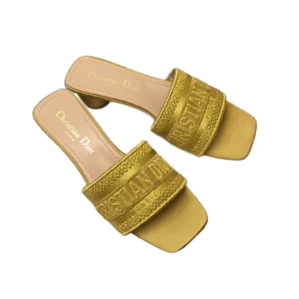 DIOR DWAY HEELED SLIDE DWAY HEELED SLIDE YELLOW EMBROIDERED SATIN AND COTTON