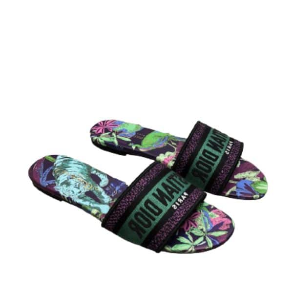 DIOR DWAY SLIDE EMBROIDERED COTTON AND PURPLE MULTICOLOR TOILE DE JOUY VOYAGE MOTIF