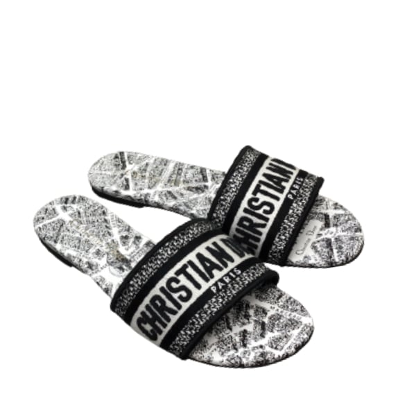 DIOR DWAY SLIDE WHITE AND BLACK EMBROIDERED COTTON WITH PLAN DE PARIS MOTIF KCQ209KPYS15W